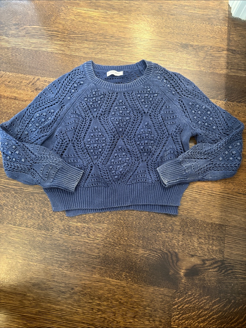 Lucky Brand Navy Crochet Cropped Crewneck Sweater